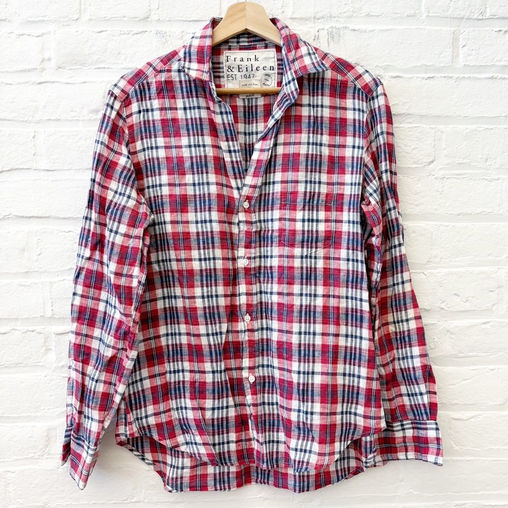 Frank & Eileen || Eileen Button Down Linen Plaid Red Blue‎ XS